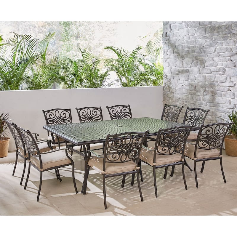 Hanover Traditions 11-Piece Dining Set in Tan with Ten Stationary Dining Chairs and an Extra-Long Dining Table