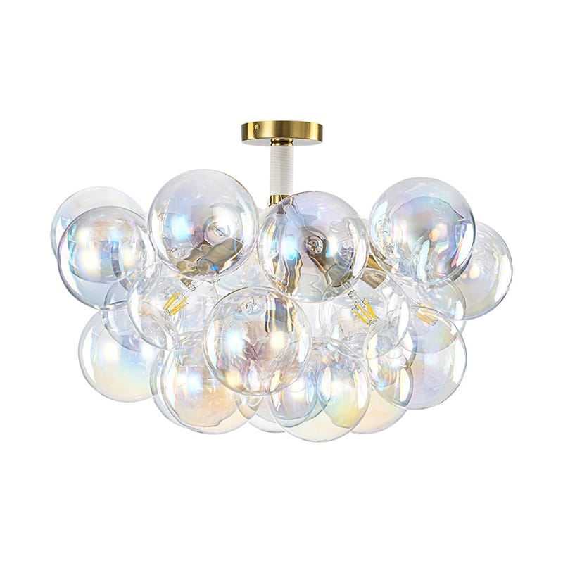 Modern Pearlescent Bubble Glass Semi Flush Mount Light 24.8 in Brass