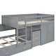 preview thumbnail 28 of 29, Twin Size Low Bunk Bed with Trundle, Wardrobe and Pull-out Desk, Wooden Bunk Bedframe with 5 Drawers, Cabinet and Shelves