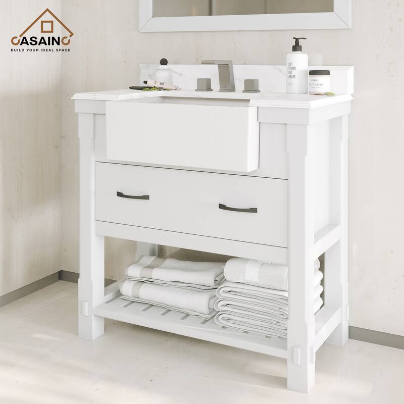 CASAINC 36"48"60" Farmhouse Bathroom Vanity with Sink in White