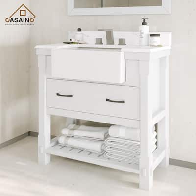 CASAINC 36"48"60" Farmhouse Bathroom Vanity with Sink in White