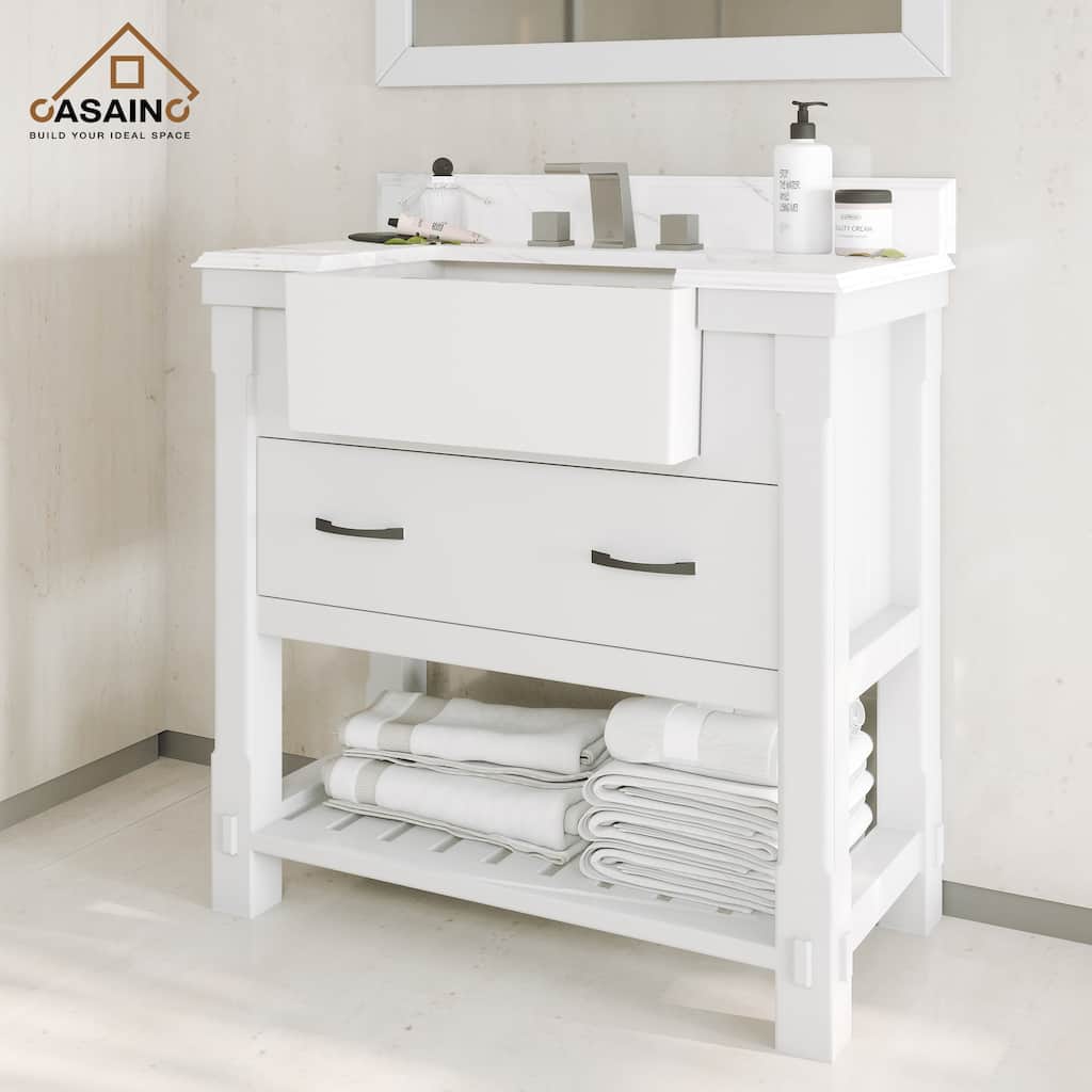 CASAINC 36"48"60" Farmhouse Bathroom Vanity with Sink in White