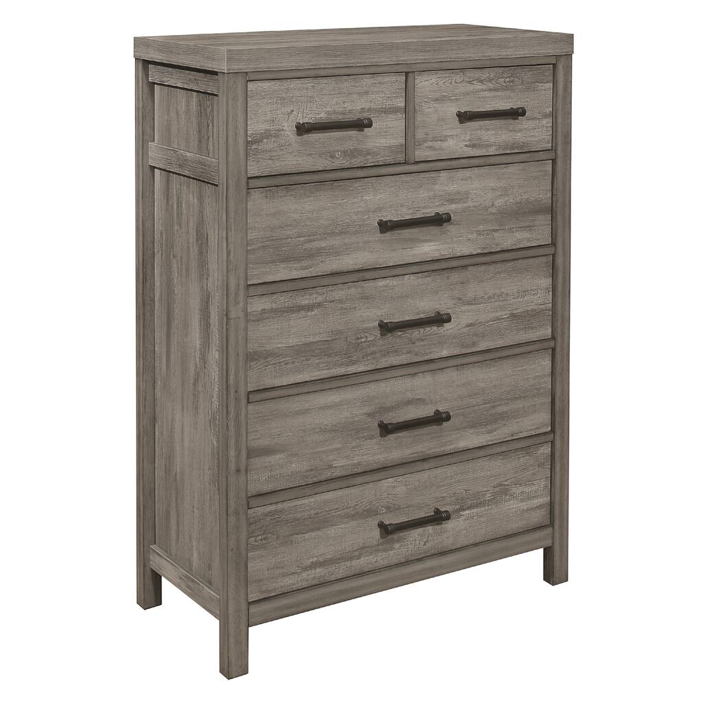 Rie Tall Dresser Chest, 6 Drawers, Weathered Gray Melamine Laminate