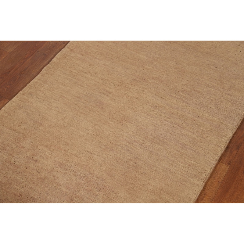 Light Brown Gabbeh Modern Runner Rug Hand-Knotted Wool Carpet - 2'7"x 9'9"