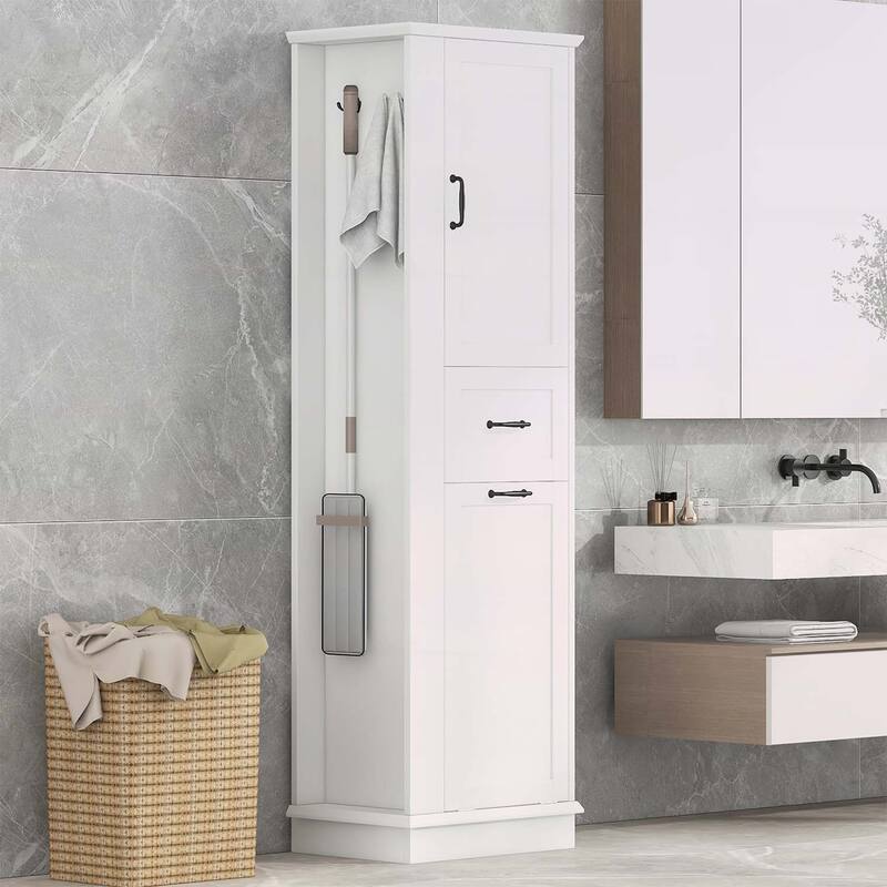 Modern Tall Storage Cabinet with Tilt-Out Compartment,Adjustable Shelves,for Bathroom & Home Organization - White