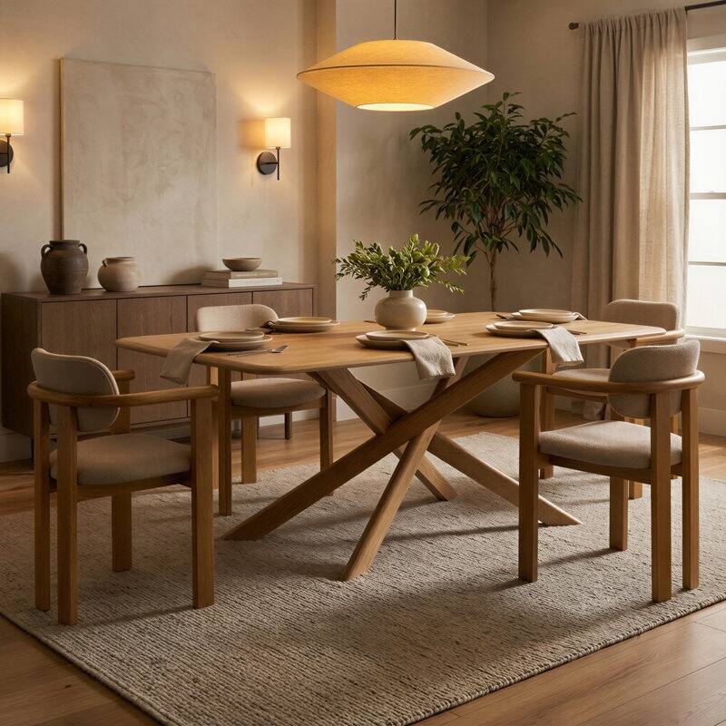 Studio London Cruz Solid Oak Effect Dining Table with Crisscross Base