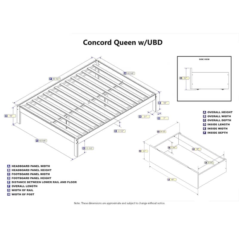 Concord Queen Platform Bed with 2 Bed Drawers in White