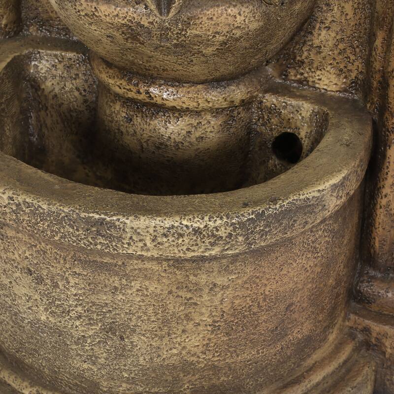 Roomfitters 35-Inch Outdoor Tiered Water Fountain with LED Lights and Internal Pump, Weather-Resistant Faux Stone, Light Brown