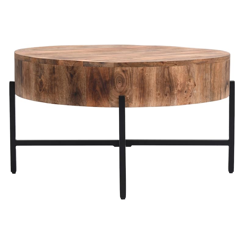 Natural Mango Wood Round Coffee Table - 33" - Brown and Black