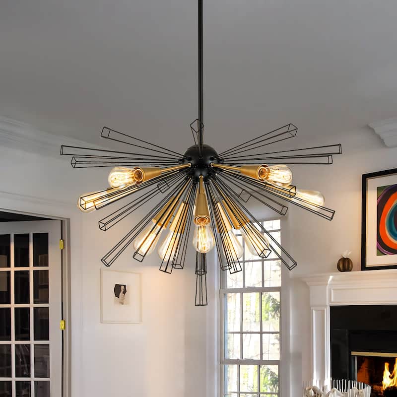 OYIPRO 10-Light 34" W Contemporary Geometric Dandelion Sputnik Sphere Chandelier - Black Gold - 10-Light