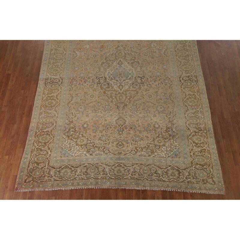 Kashan Vintage Persian Rug Hand-Knotted Traditional Muted Wool Carpet - 8'0" x 11'0"