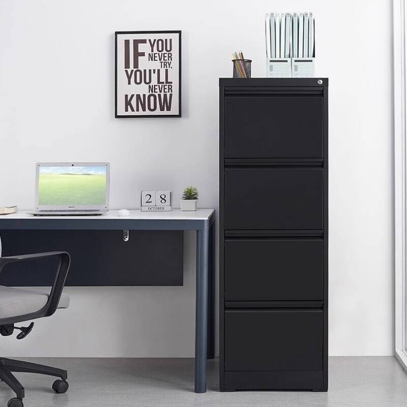 4-Drawer Locking Vertical Storage Cabinet, Office Filing Cabinet with Full Extension Drawers & Adjustable Hanging Rods - Black