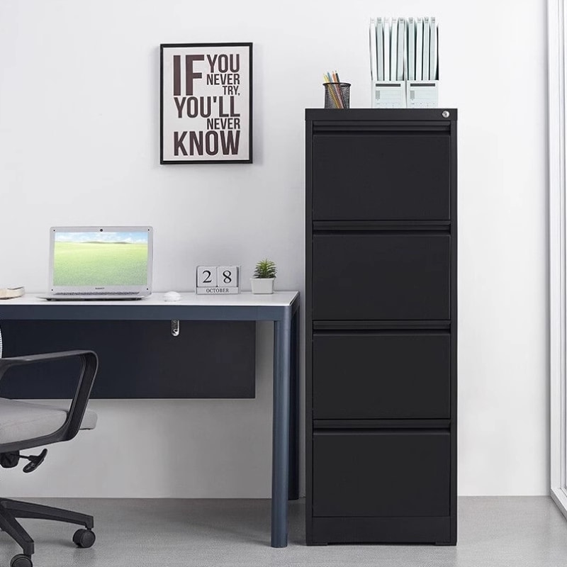 4-Drawer Locking Vertical Storage Cabinet, Office Filing Cabinet with Full Extension Drawers & Adjustable Hanging Rods