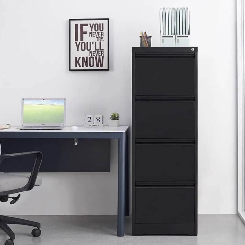 Modern Filing Cabinet, Vertical Filing Cabinet, Metal Filing Cabinet with 4 Drawers, for Home Office, Black