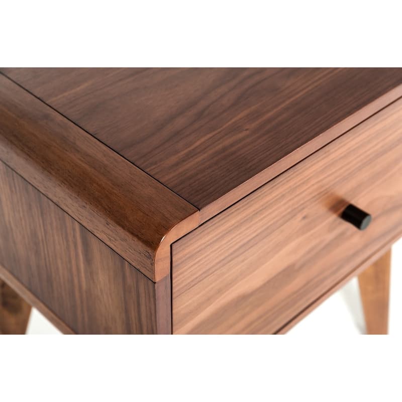 Modern Walnut Nightstand with Drawer Rubberwood Frame and Soft-Close Glide Bedroom Side Table