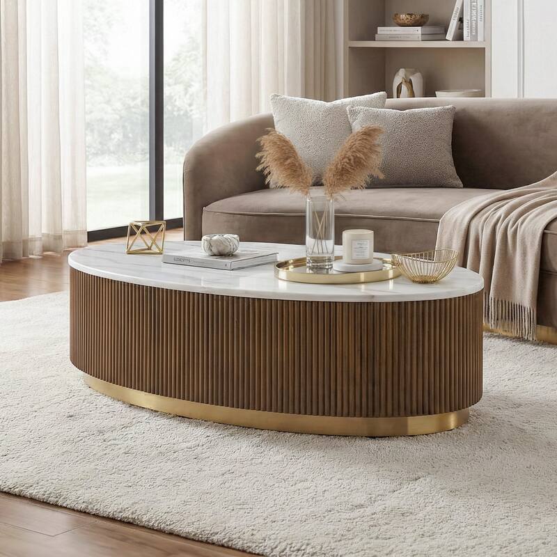 Furniture of America Torin Modern Genuine Marble Top Oval Coffee Table - Brown
