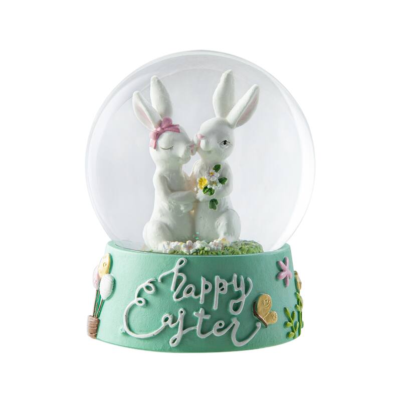 Glitzhome Easter Resin Bunny Couple Waterglobe Spring Gifts Table Decor