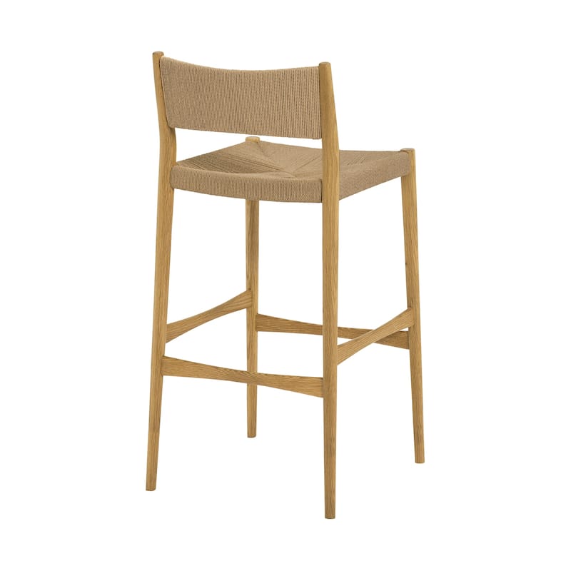 Erie Solid Wood and Woven Paper Cord Bar or Counter Height Chair Bar Stool