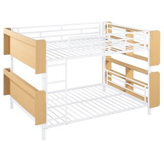 White Full Over Full Metal Bunk Bed w/Ladder and Full-Length Guardrail