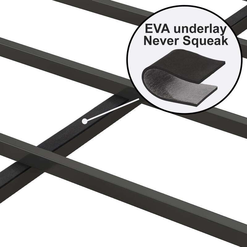 Metal Platform Bed with Charging Station and Upholstered Headboard