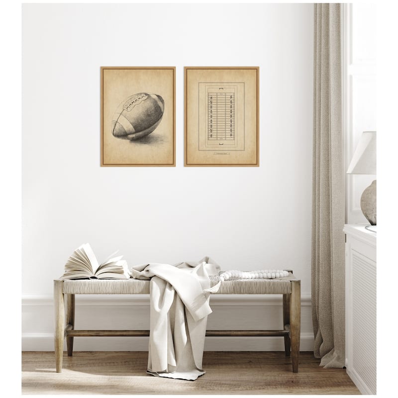 Kate and Laurel Antique Football 2 Piece Framed Canvas Wall Art Set by The Creative Bunch Studio