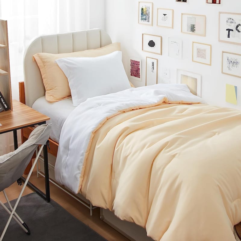 Dorm Haul® - Cozy College Comforter Set - Twin XL Reversible Bedding - Shortbread and White