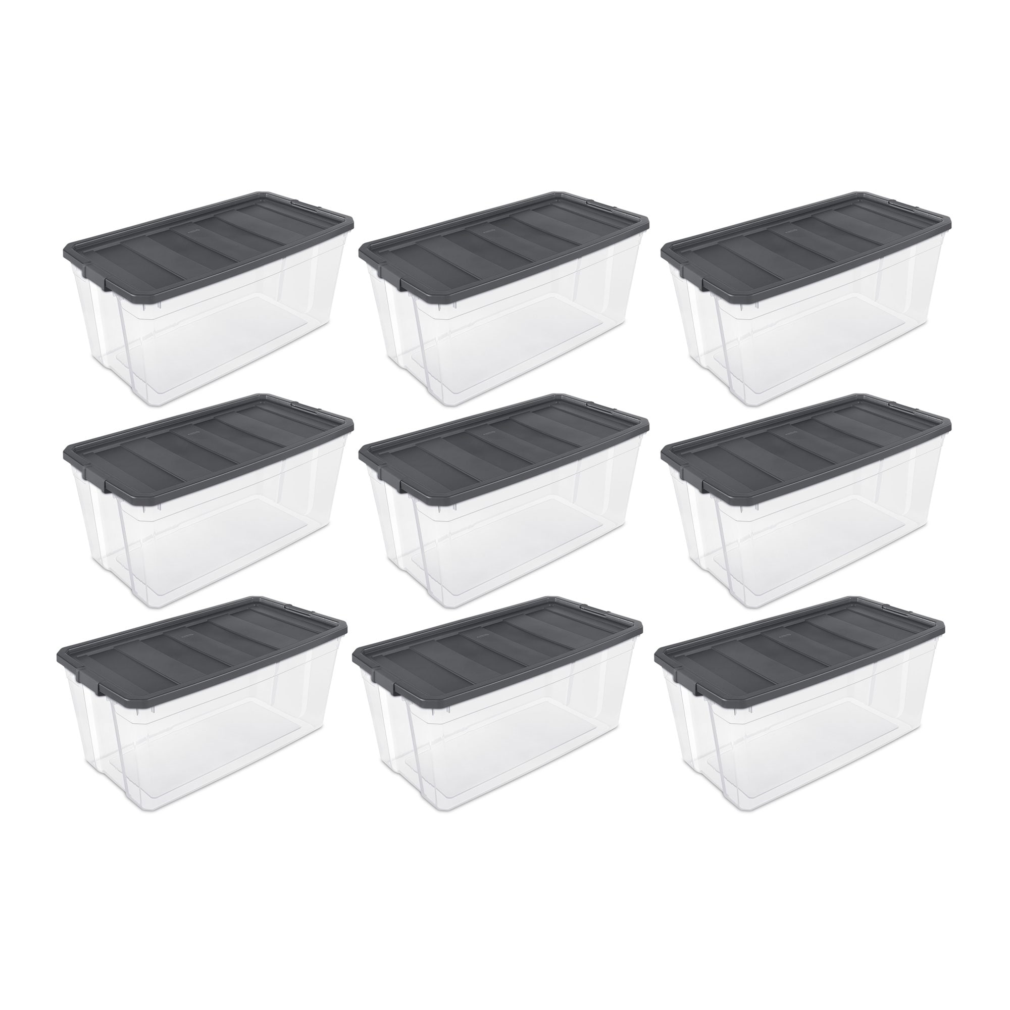 Sterilite 30 Gal Latching Tuff1 Storage Tote, Stackable Bin with Latch Lid,  Plastic Container to Organize Garage, Basement, Gray Base and Lid, 4-Pack