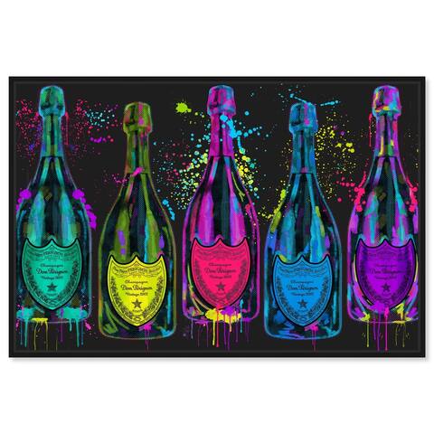 Luminous Party Champagne, Colorful Party Bubbles Modern Black Canvas Wall Art Print for Dining Room