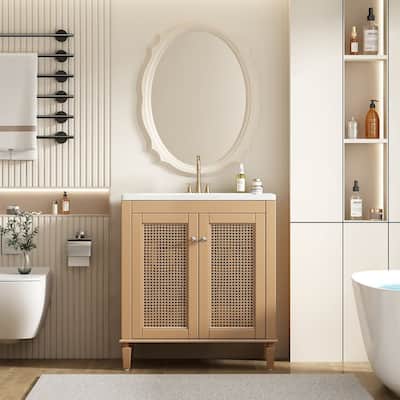 30" Wood Bathroom Vanity with Resin Sink with Hidden Drawer