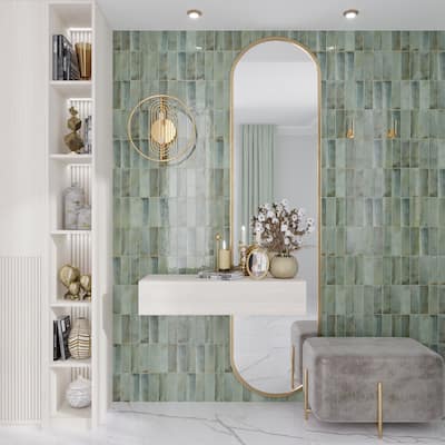 Apollo tile 2.5" x 8" Antiek Glossy Sage Green Ceramic Tile (5.38 sq ft/case) - 38 Pack