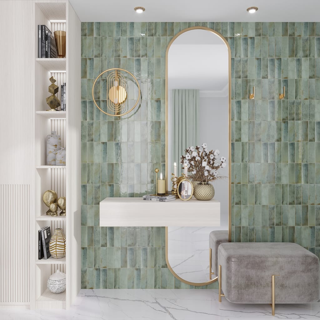 Apollo tile 2.5" x 8" Antiek Glossy Sage Green Ceramic Tile (5.38 sq ft/case) - 38 Pack