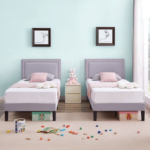 Kids Bed Frame Height Adjustable Upholstered Bed Twin Size Bed Set of 2 On Sale Bed Bath Beyond 38319361