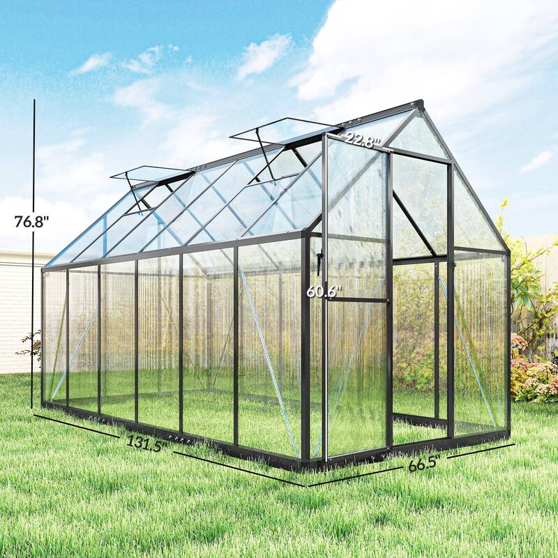 Outsunny 11x6 ft Polycarbonate Greenhouse with Swing Door and Two Adjustable Roof Vents, Aluminum Walk-in Greenhouse