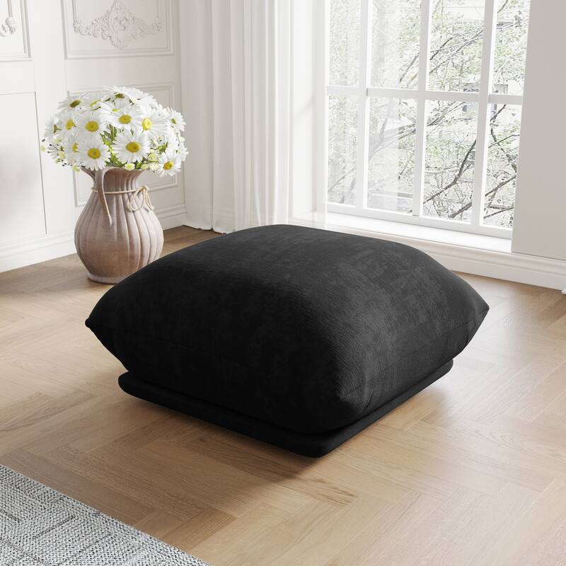 Mid-Century Modern Modular Soft Chenille Ottoman Footrest, Modern Square Ottoman Seat - Black