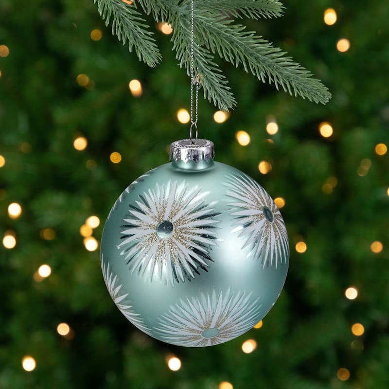 Glittered Starburst Glass Ball Christmas Ornament - 4" - Mint Green