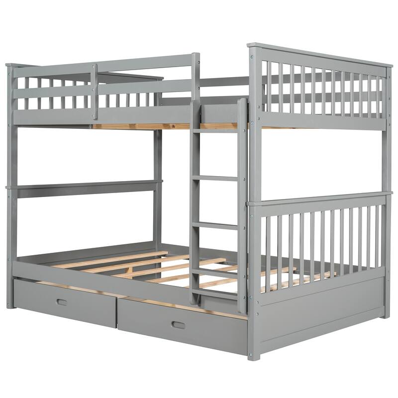 Full-Over-Full Bunk Bed with Storage Drawers and Ladder - Space-Saving Design