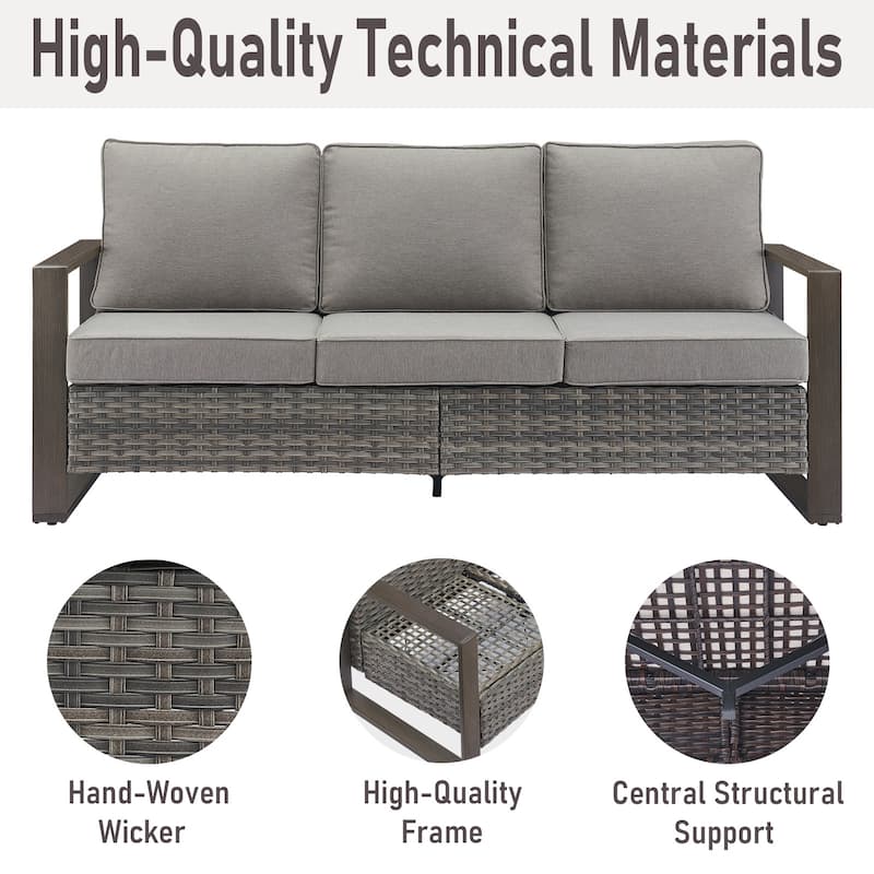 Pocassy 4 Pieces Outdoor Sofa Swivel Chair with Fire Pit Table Set