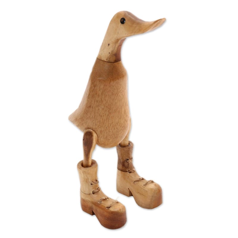 Novica Handmade Rain Boot Duck Wood And Bamboo Root Sculpture