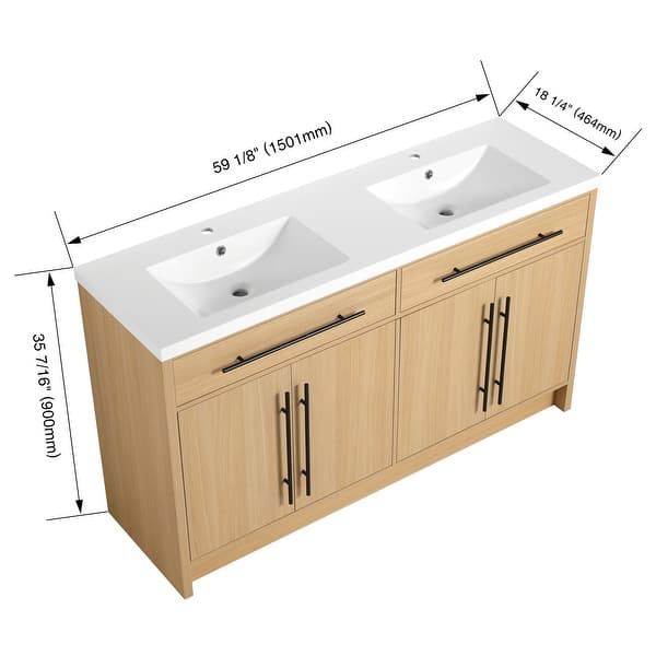 dimension image slide 1 of 2, Beingnext 48"/60" Bathroom Vanity With Double Sink, Freestanding Bathroom Vanity With 4 Doors And 2 Adjustable Shelves