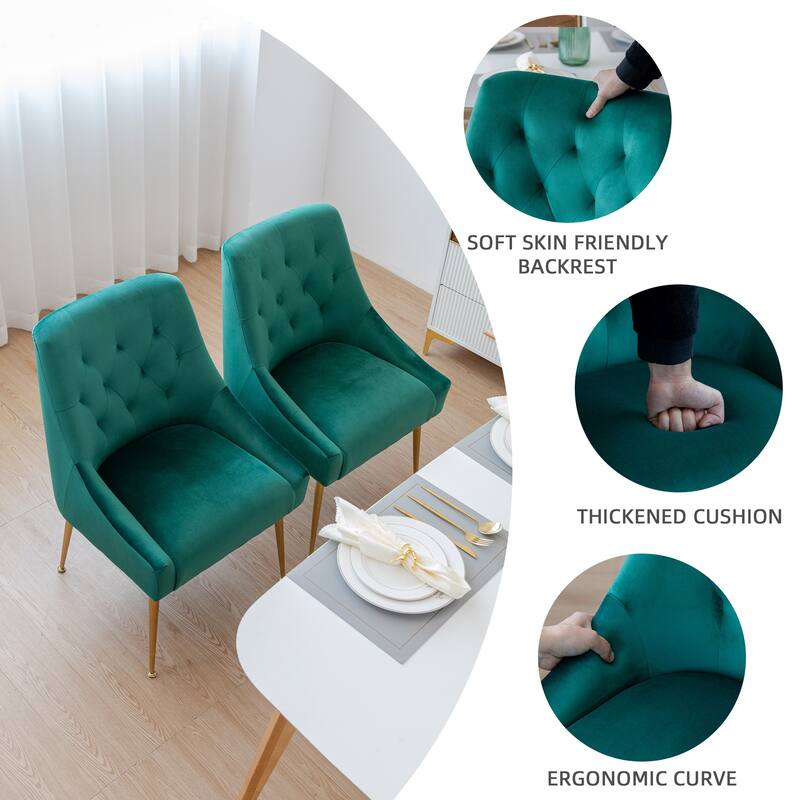 XINMICS Mid-Century Modern Velvet Dining Chair, Upholstered Parsons Chair, Set of 2