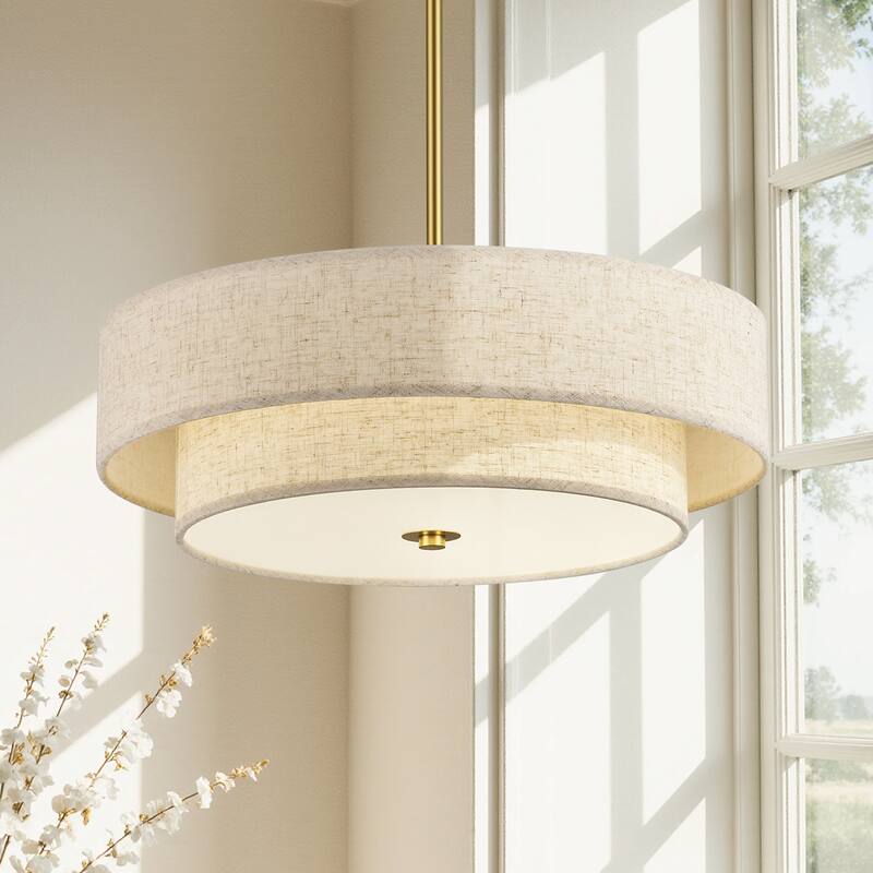 CO-Z 18 in 4-Light Dimmable Semi Flush Mount Fabric Ceiling Light Pendant - 18" - Gold