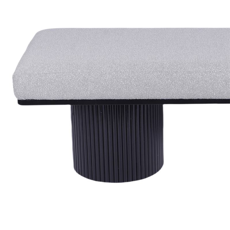 Upholstered Bench with Black Chunky Legs Light Grey Boucle Fabric