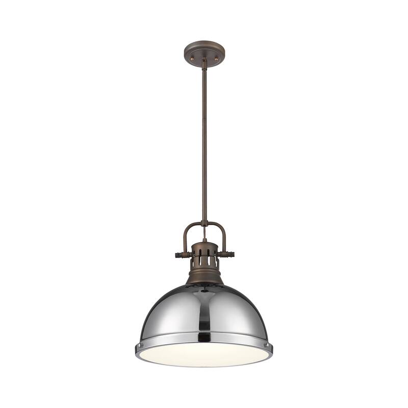 Yep by Golden Lighting Duncan 1-light 14in Rod Hung Pendant in Rubbed Bronze and Chrome shade