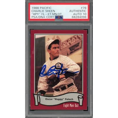 Charlie Sheen 1988 Pacific Eight Men Out Signed Card #76 Auto PSA 10 68284096 - 8'6" x 11'6"