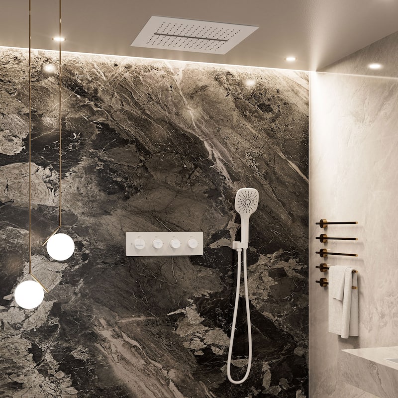 Luxury Thermostatic Shower System 5-Spray Patterns 16" Ceiling Mount Fixed and Handheld Shower Head - 15.7" x 15.7"