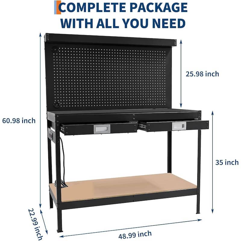 48" Workbench, Metal Steel Tool Storage Work Table for Workshop, Home, Office - N/A