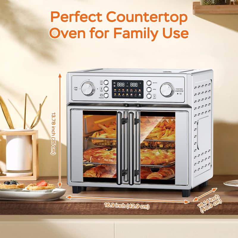 PlumChef 26QT Large Capacity French Double-Door Air Fryer Convection Toaster Oven, 1700W