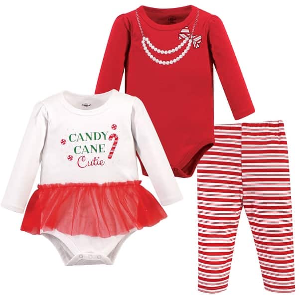 slide 1 of 1, Little Treasure Baby Girl Cotton Bodysuit and Pant Set, Candy Cane Cutie 0-3 Months - Candy Cane Cutie