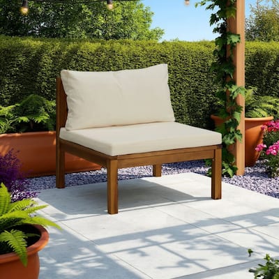 Outdoor Sectional Modular Armless Sofa Seat, Cream, Acacia Wood