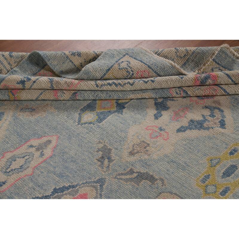 Hand Knotted Oriental 100% Wool Carpet Transitional All-Over Navy Blue & Blues Oushak Area Rug - 12' 11'' X 9' 5''